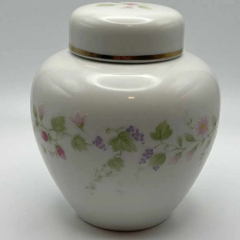 Vintage white strawberries grapes ginger jar